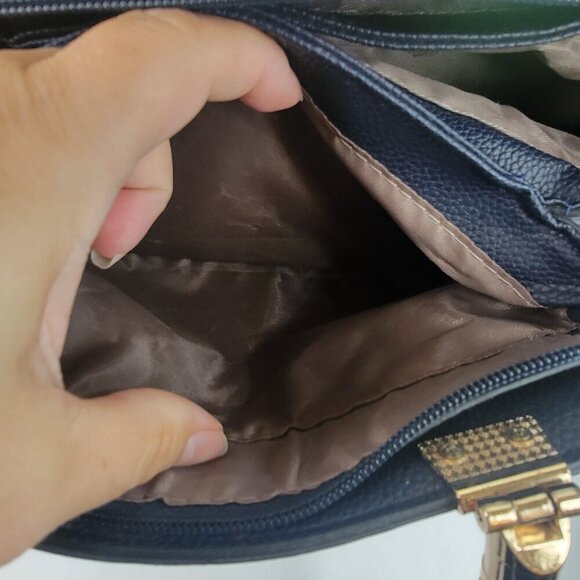 Ladies Pu Leather Top Handle Satchel Handbags Elegant Tote Bag Navy Blue - Picture 10 of 11